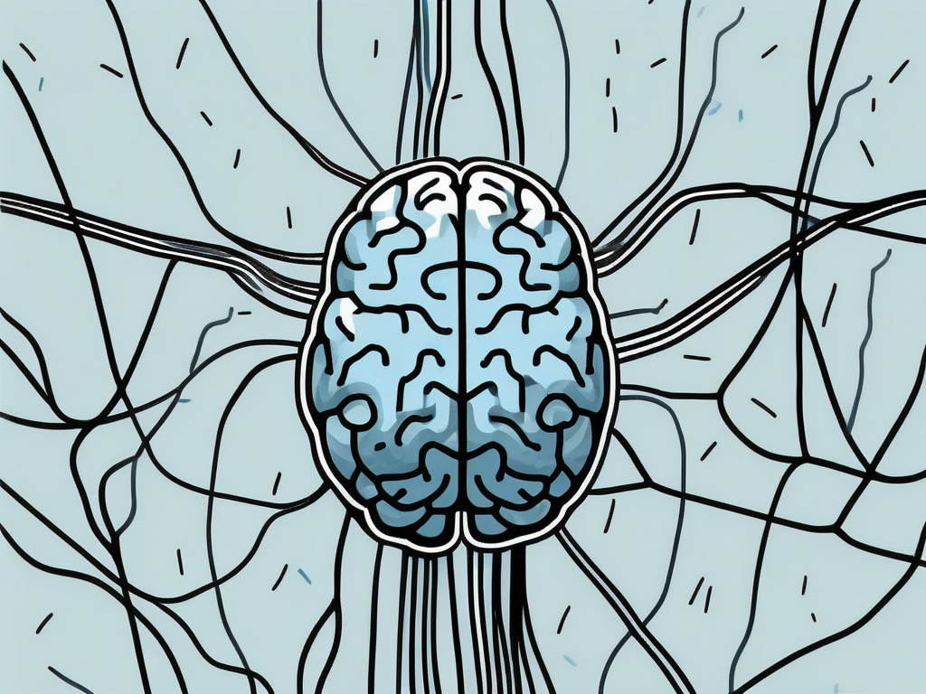 A brain with highlighted neurons and electrical impulses