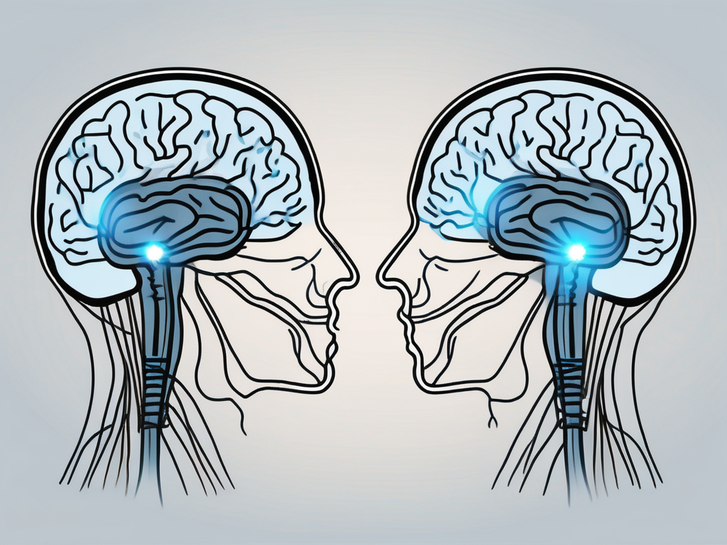 A brain with visible electrical impulses traveling towards a muscle fiber