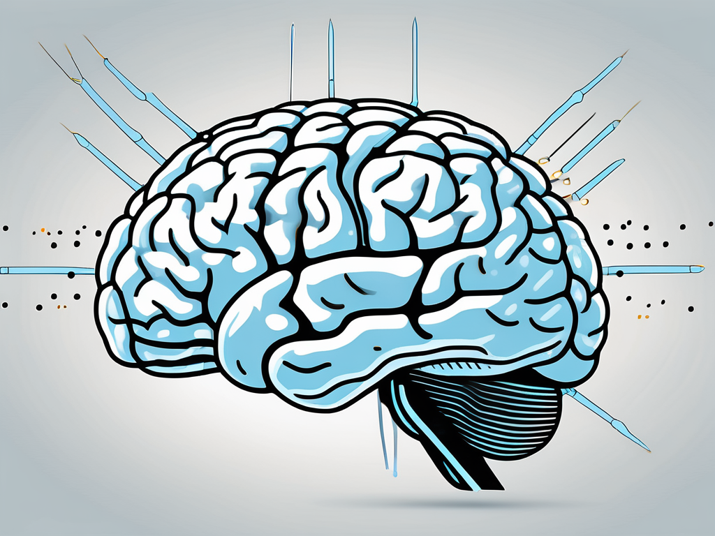 A brain with highlighted areas representing deep brain stimulation points