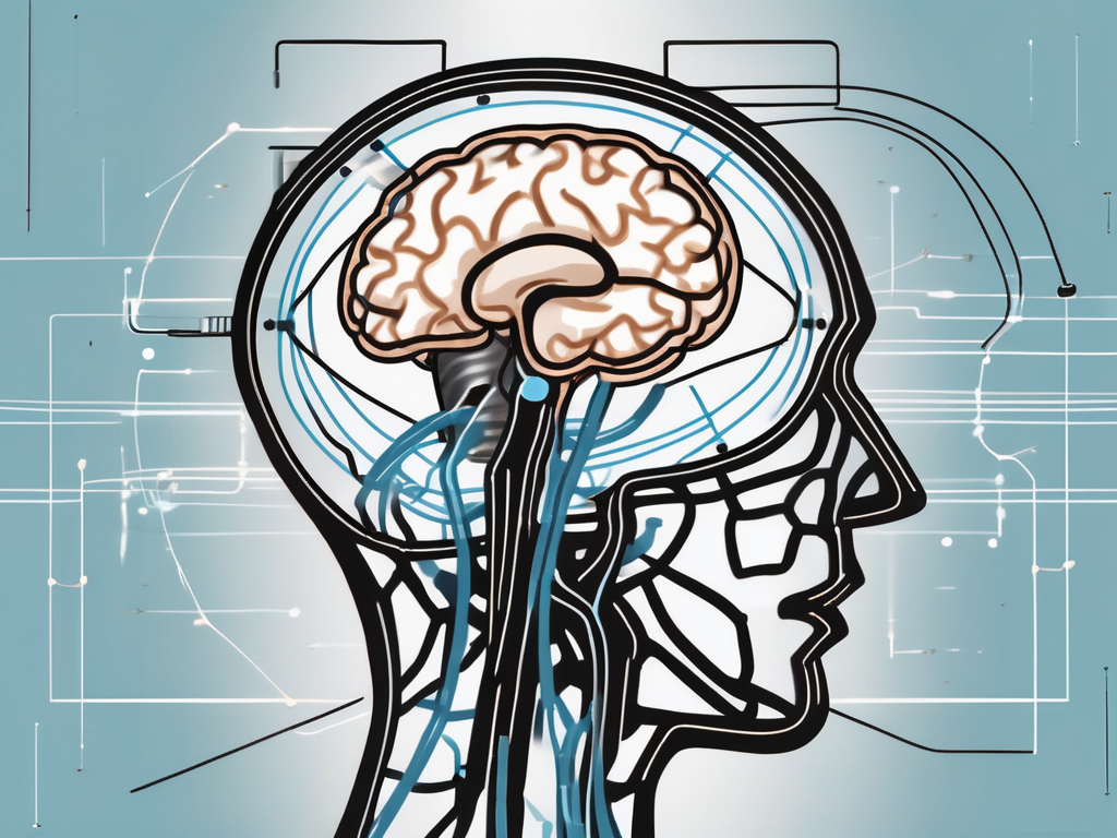 A brain with small electrical impulses indicating the process of deep brain stimulation