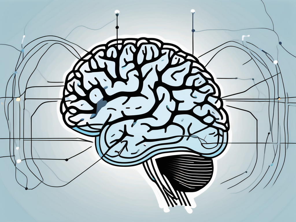 A brain with highlighted areas to represent deep brain stimulation