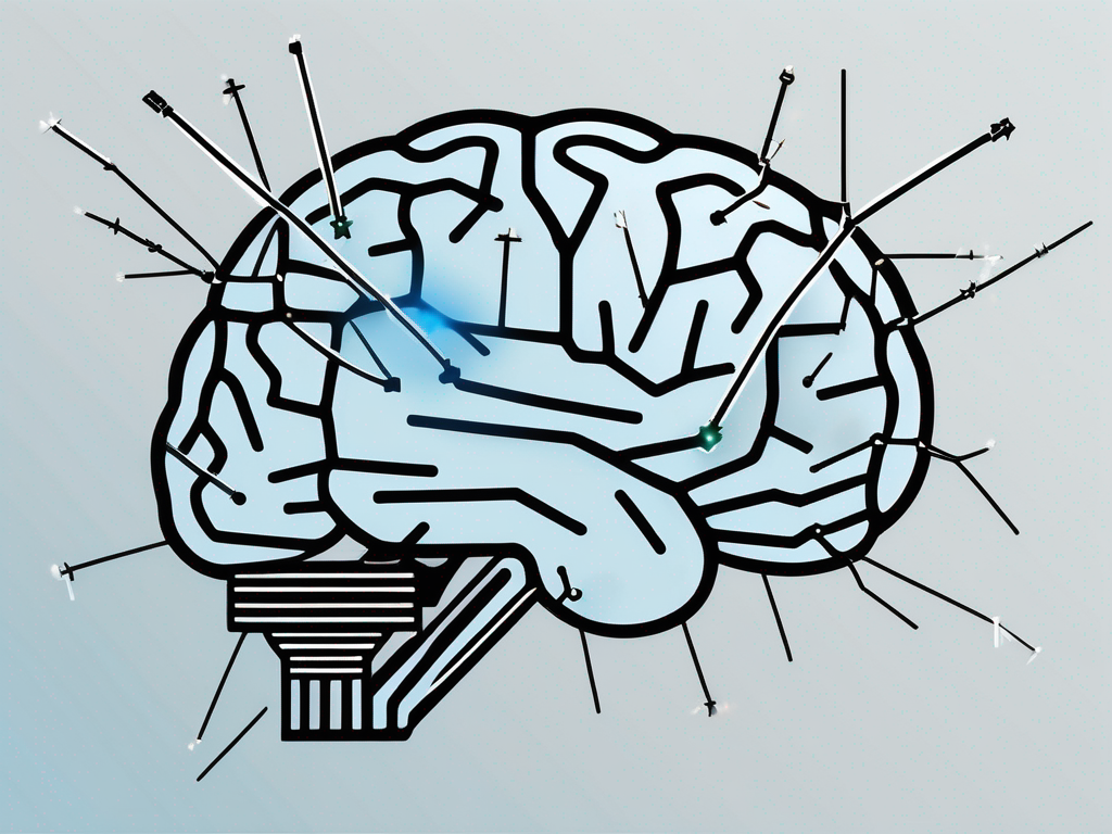 A brain connected to electrodes with a few sparks