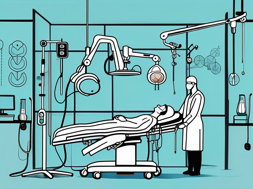 A surgical theater with a focus on the medical tools and equipment used for deep brain stimulation surgery