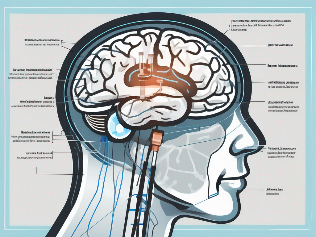 A brain with highlighted areas indicating deep brain stimulation (dbs)