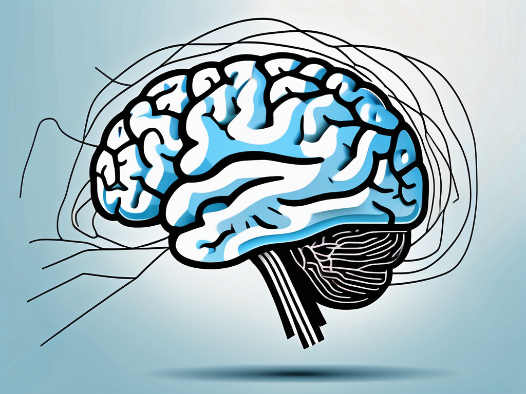 A brain with various regions highlighted and electrical pulses flowing through it