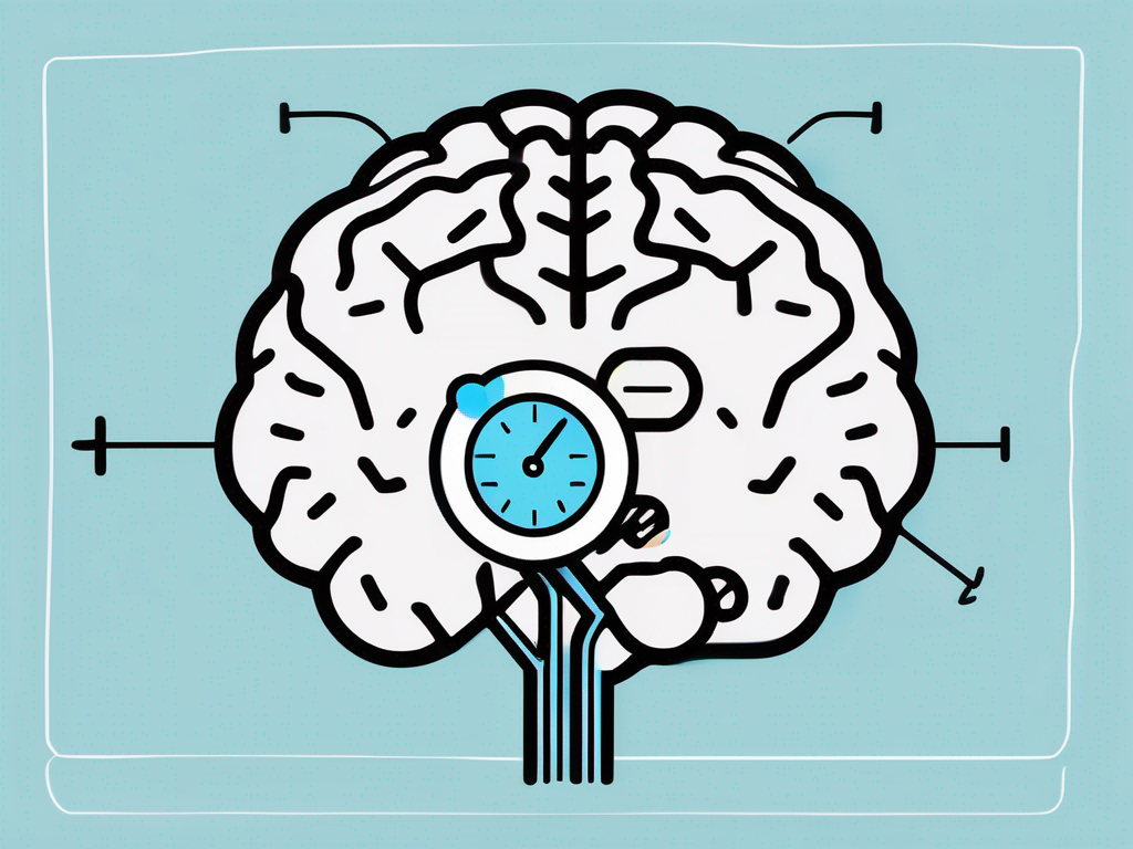 A brain with highlighted areas and a stopwatch to symbolize the time taken for deep brain stimulation