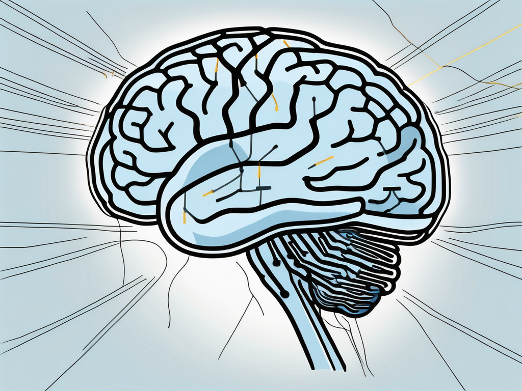 A brain with visualized electrical impulses focusing on a specific area