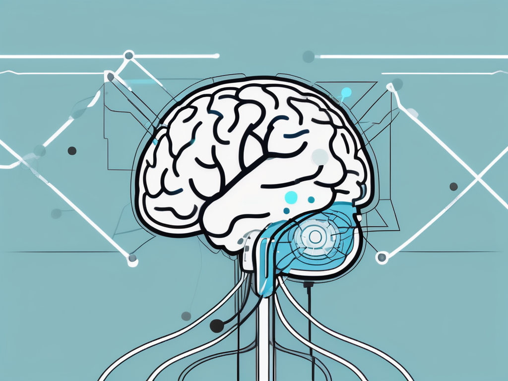 A brain with highlighted areas connected to a small device