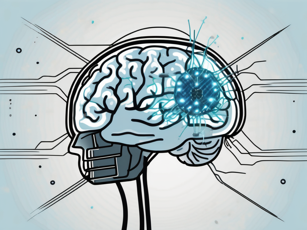 A brain with small electrical currents or sparks indicating the area of deep brain stimulation