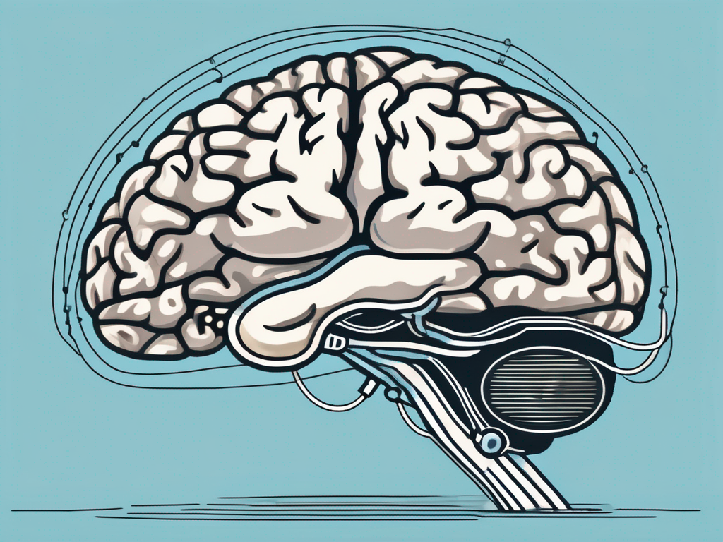 A brain with small electrical pulses or waves indicating the deep brain stimulation process