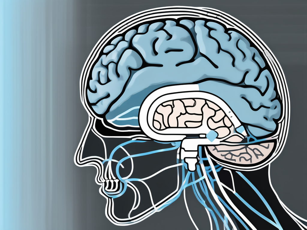 A brain with highlighted areas indicating deep brain stimulation