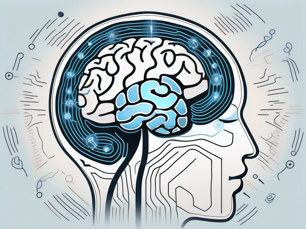 A brain with highlighted areas to indicate deep brain stimulation