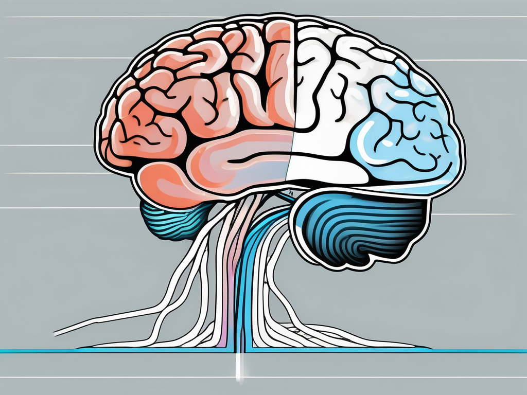 The brain with a highlighted pathway leading from the ulnar nerve to the cortex