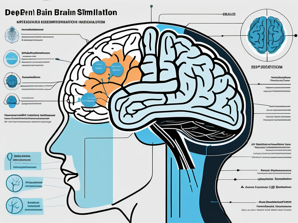 A brain with highlighted areas indicating the regions typically targeted for deep brain stimulation