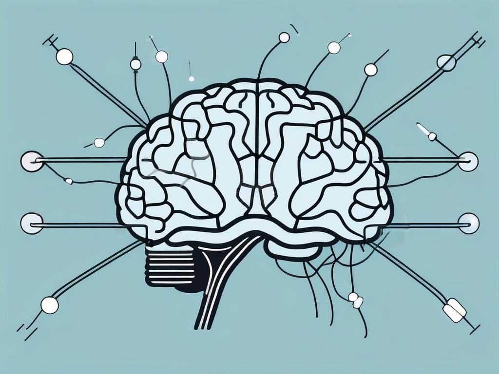 A brain with various nodes connected by electrical pulses