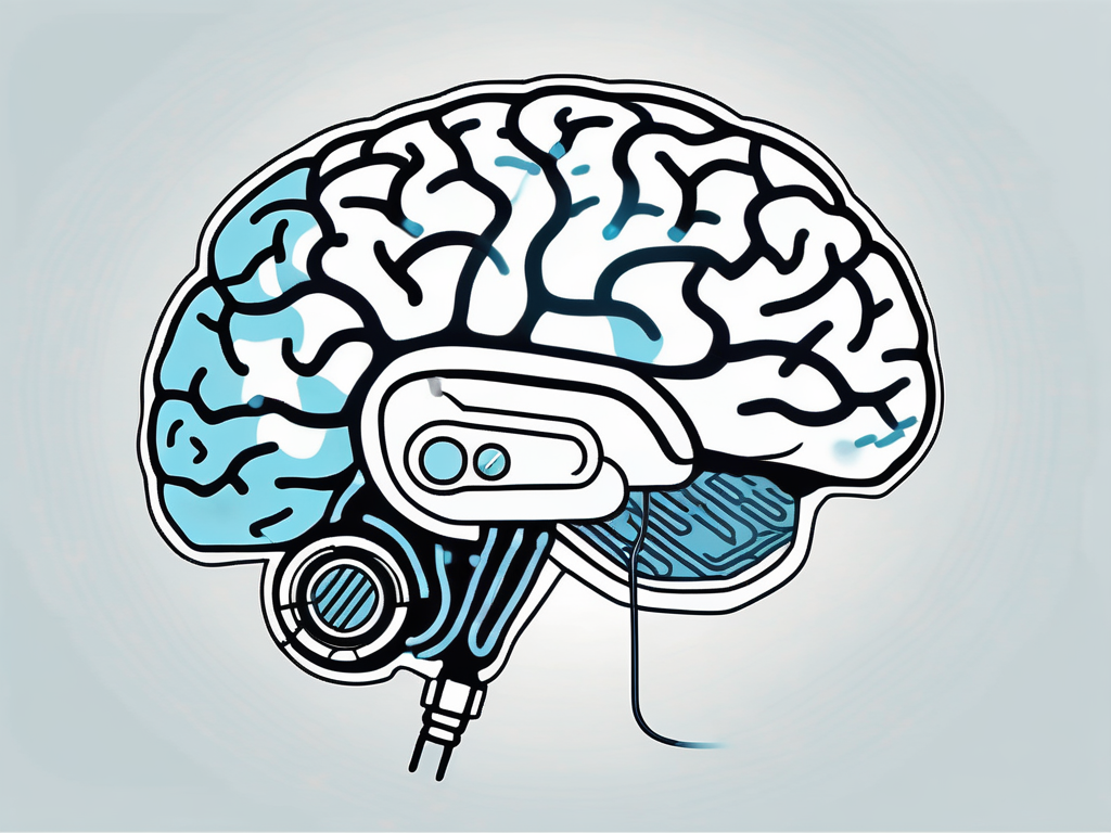 A brain with a small device connected to it